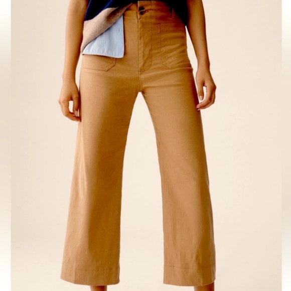 Anthropologie Maeve Colette Linen Crop Wide-Leg Pants Camel Brown 26 - Picture 3 of 12